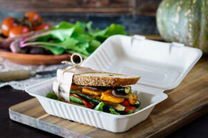 Roast vegetable sandwich in clamshell packaging